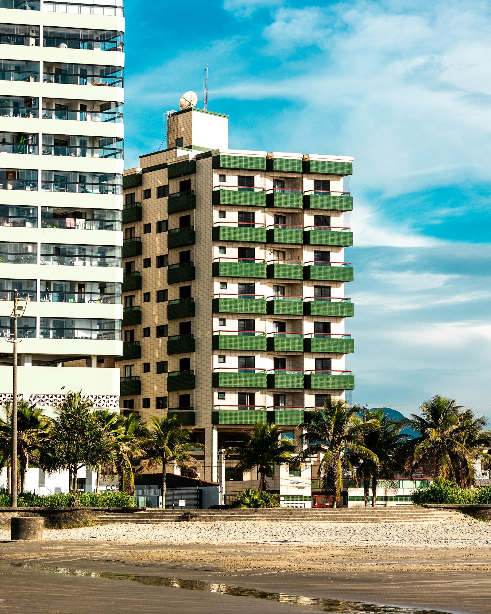 Condo building with balconies near the ocean