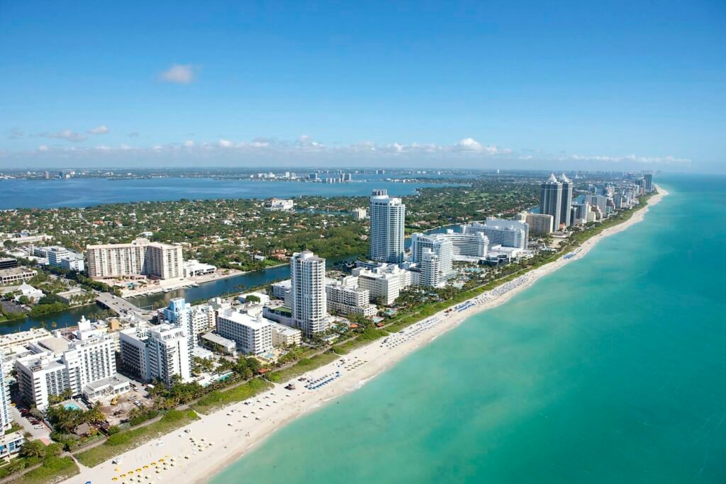 Oceanfront condo towers along a South Florida beach
