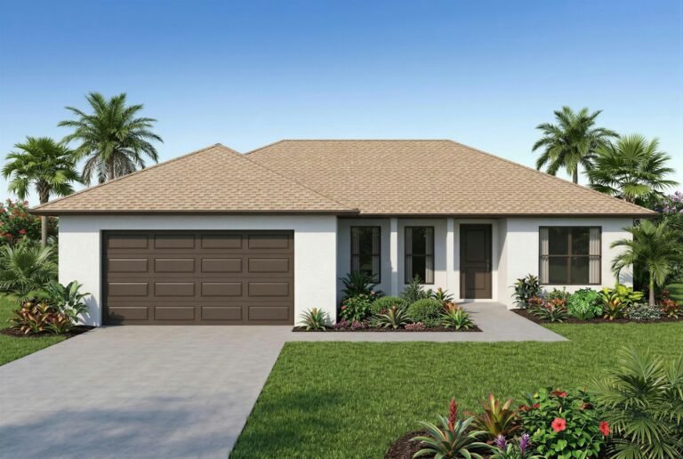 Single-story Florida home with palm trees in the front yard