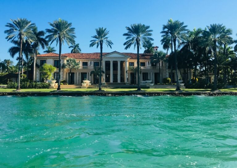 Waterfront home with palm trees on the Intracoastal