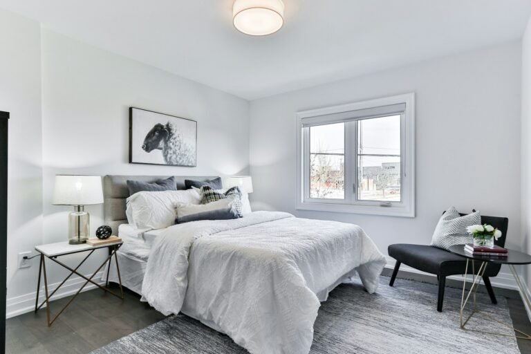 Bedroom with white bed linen