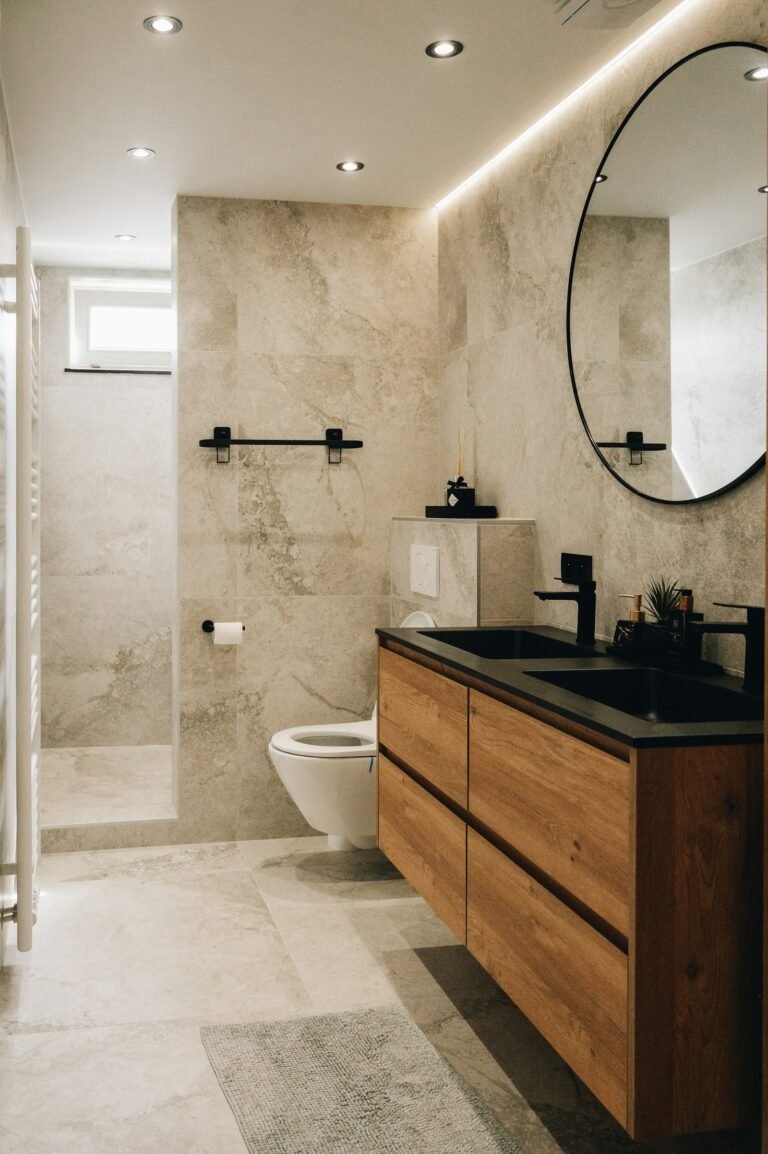 Bathroom with a large mirror