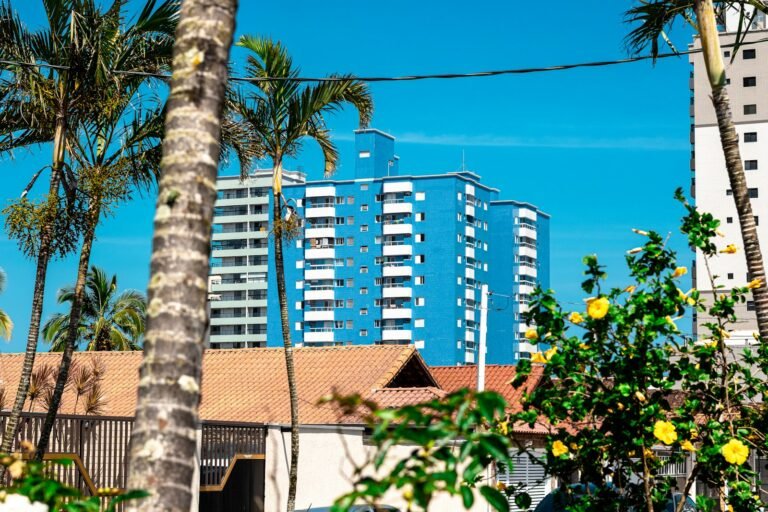 Condo building behind palm trees